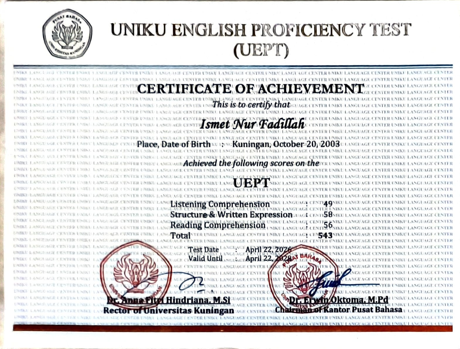 UNIKU English Proficiency Test (UEPT)